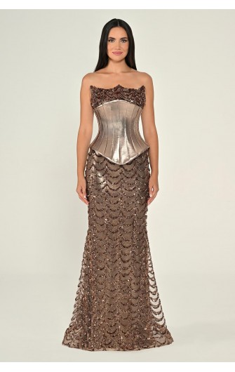 Straplez Korse Bel Payet 7203 Uzun Elbise