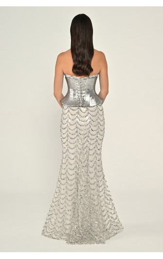 Straplez Korse Bel Payet 7203 Uzun Elbise