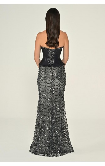 Straplez Korse Bel Payet 7203 Uzun Elbise