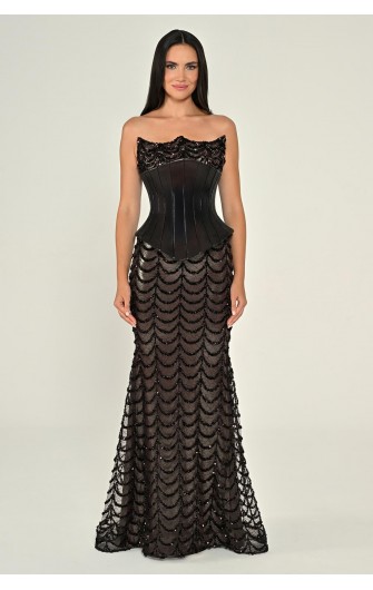 Straplez Korse Bel Payet 7203 Uzun Elbise