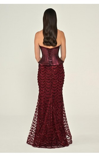 Straplez Korse Bel Payet 7203 Uzun Elbise