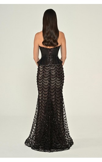 Straplez Korse Bel Payet 7203 Uzun Elbise