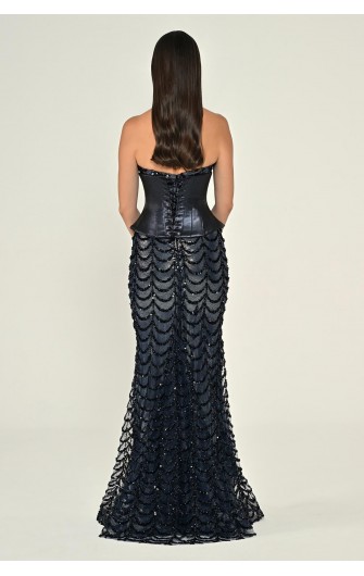 Straplez Korse Bel Payet 7203 Uzun Elbise