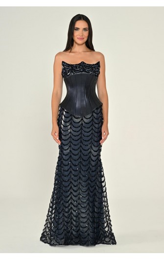 Straplez Korse Bel Payet 7203 Uzun Elbise