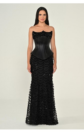 Straplez Korse Bel Payet 7203 Uzun Elbise