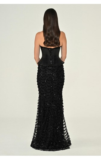 Straplez Korse Bel Payet 7203 Uzun Elbise