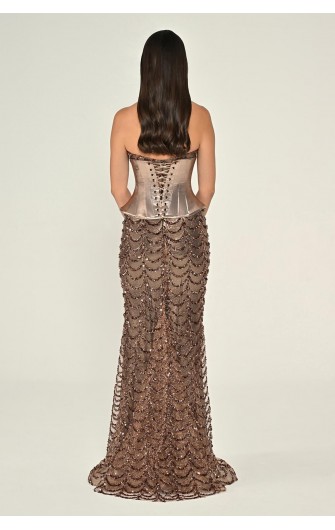 Straplez Korse Bel Payet 7203 Uzun Elbise