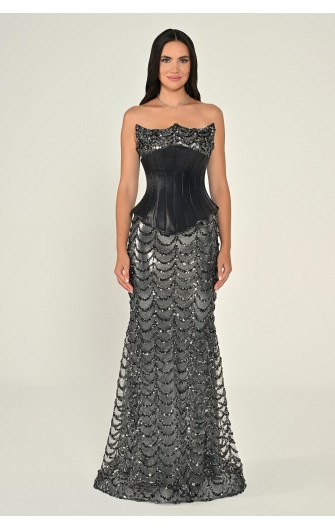 Straplez Korse Bel Payet 7203 Uzun Elbise