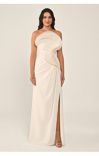 Straplez Volanlı Yırtmaçlı...