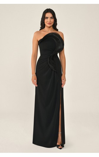 Straplez Volanlı Yırtmaçlı 7317 Uzun Elbise