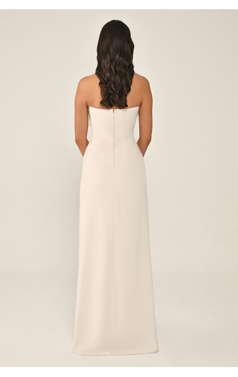 Straplez Volanlı Yırtmaçlı 7317 Uzun Elbise