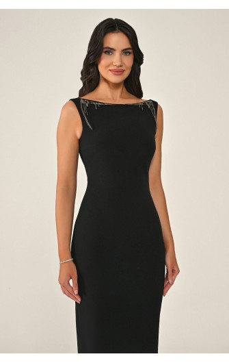 Yakası Aksesuarlı Sırt Dekolteli 7313 Uzun Elbise