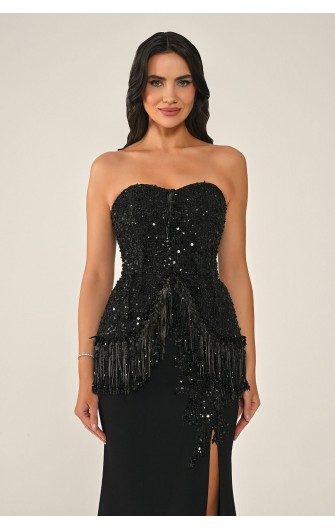 Straplez Üst Payetli 7358 Boncuklu Elbise