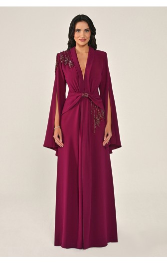 İçi Payet Eteği Fırfırlı 7291 Şifon Uzun Elbise